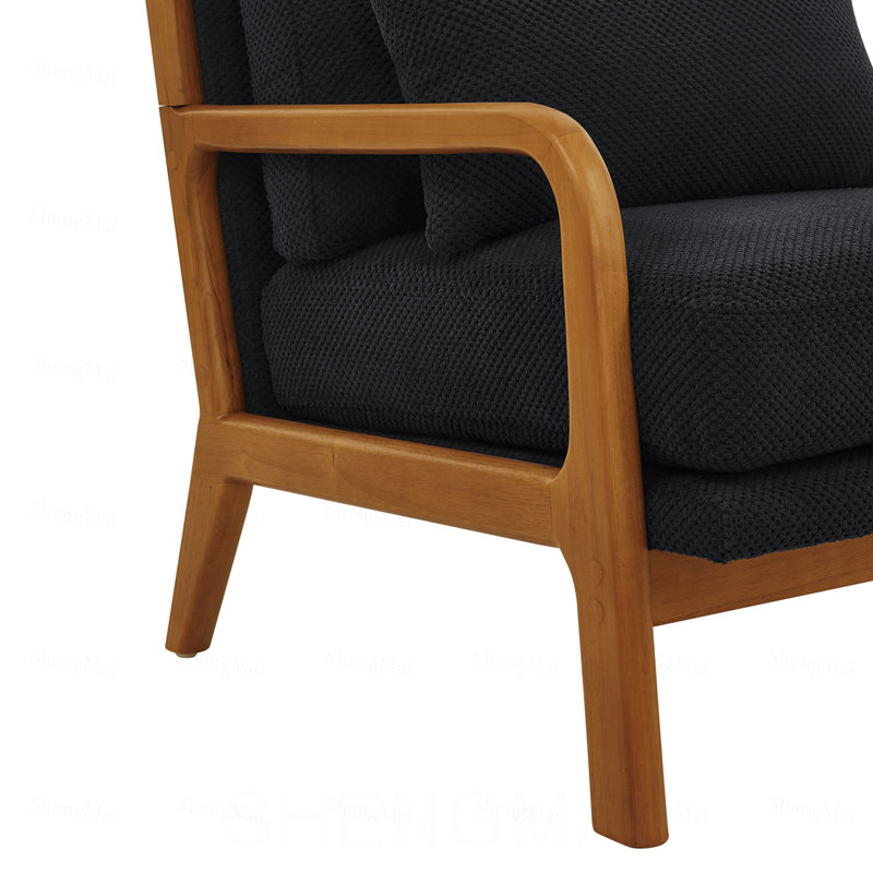 Chaise longue en bois, Tissu - Noir