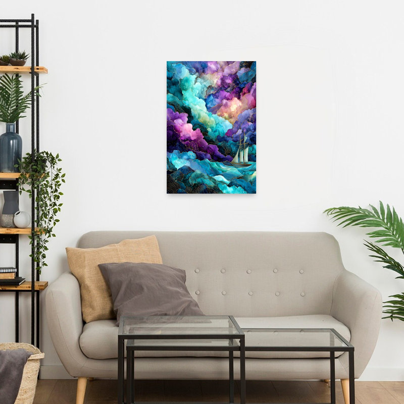 Magical Ocean Sail Abstract Colorful Dreamy Landscape Ocean Wall Art Print 1 Piece Wrapped Canvas Wall Art