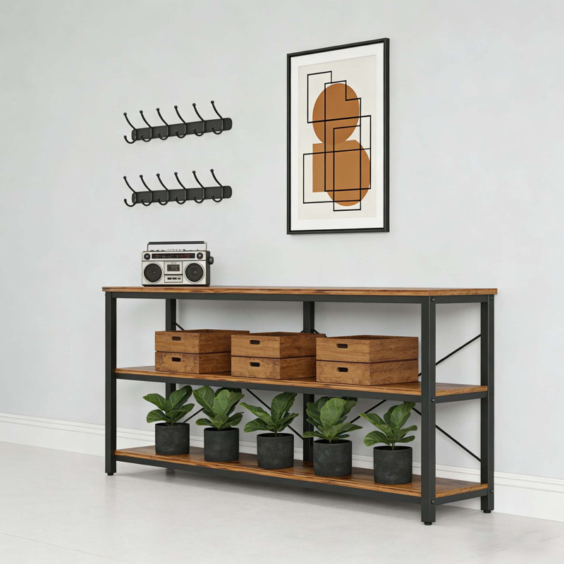 70.9" Console Table, 3-Tier Sofa Table with Metal Frame
