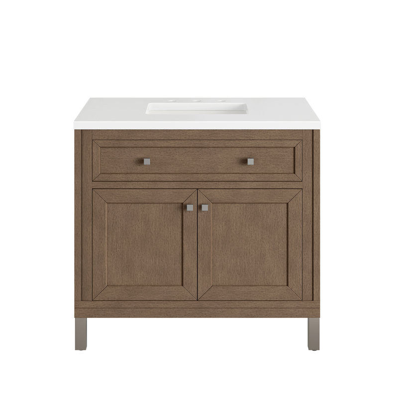 Chicago 36' W Single Vanity, Smokey Celadon, White Zeus Quartz, 8" Widespread