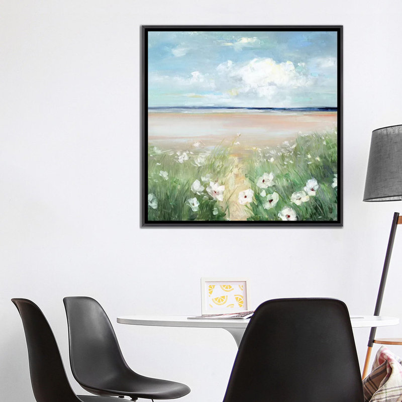 «Ocean Wildflowers» par Sally Swatland - reproduction d'art, Toile avec cadre noir patiné, Pas de tapis