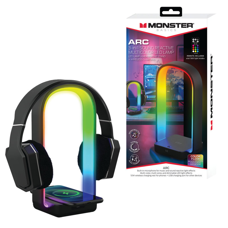  Lampe sans fil à arc électrique multicolore à chargement sans fil, support pour casque, 2 options de chargement