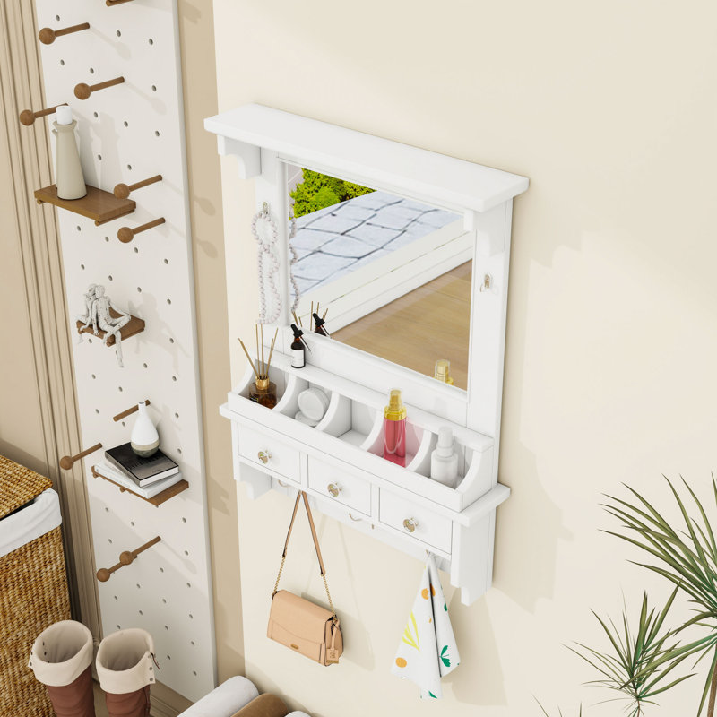 Floating Makeup Vanity with Mirror, Drawers, Pockets and Hooks