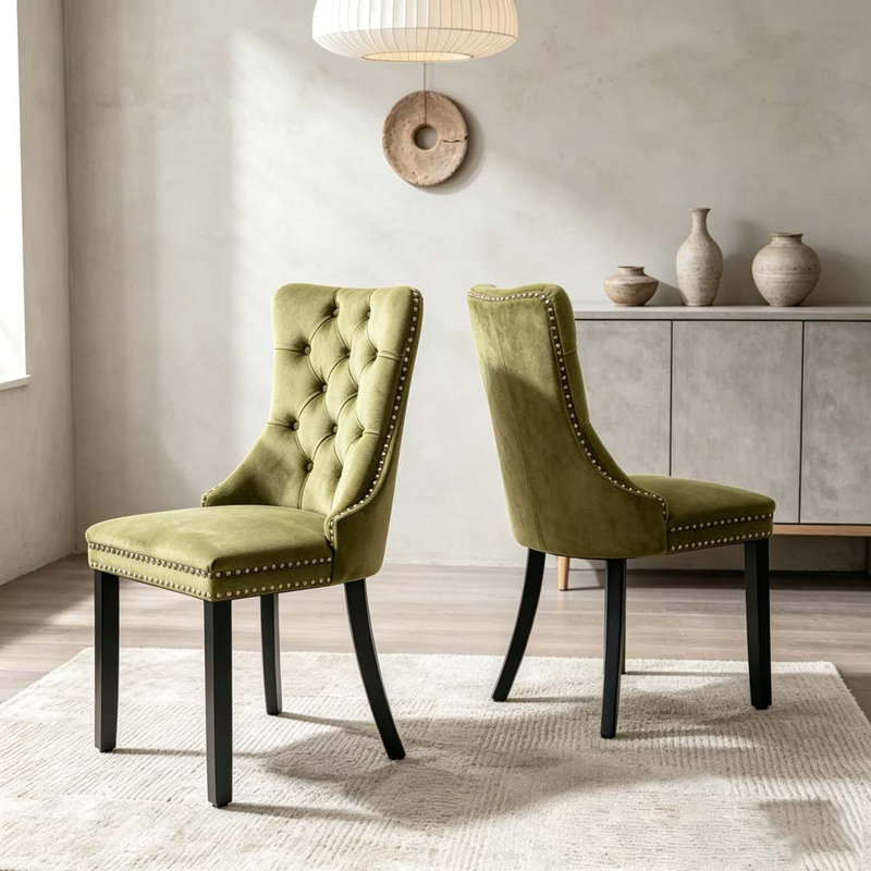 Chaise rembourrée en bois massif, Olive Green