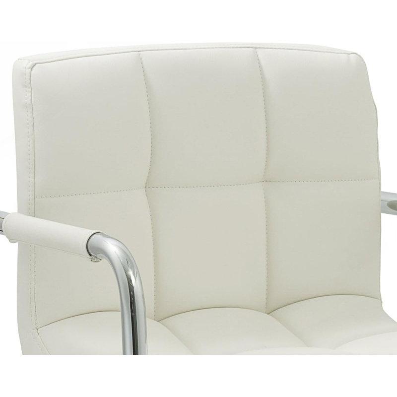 Contemporary Adjustable Swivel Arm Bar Stool With Cushion, White
