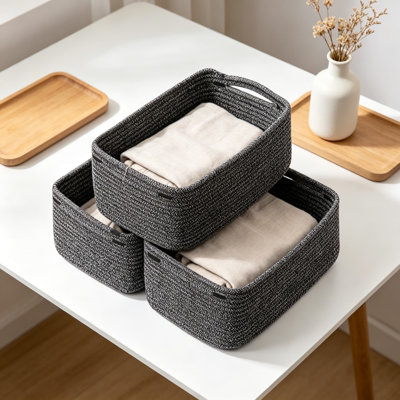 Petits paniers de rangement pour l'organisation, paquet de 3 paniers en corde tissée, paniers de rangement pour placard, panier à jouets à tablettes