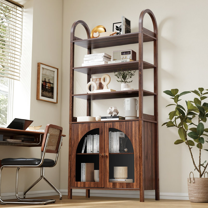 71'' H Arched 6-Tier Storage Bookcase, Walnut
