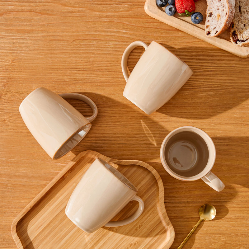Ensemble de 4 grandes tasses à glaçons deux tons, 12 oz, grès artisanal, parfait pour le café ou le thé, 12 oz., Brun
