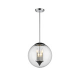 Luminaire suspendu en chrome 4 lumières avec abat-jour en verre transparent