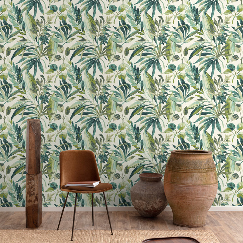 Karuna Collection All-Over Palm Leaf Wallpaper Roll, Green