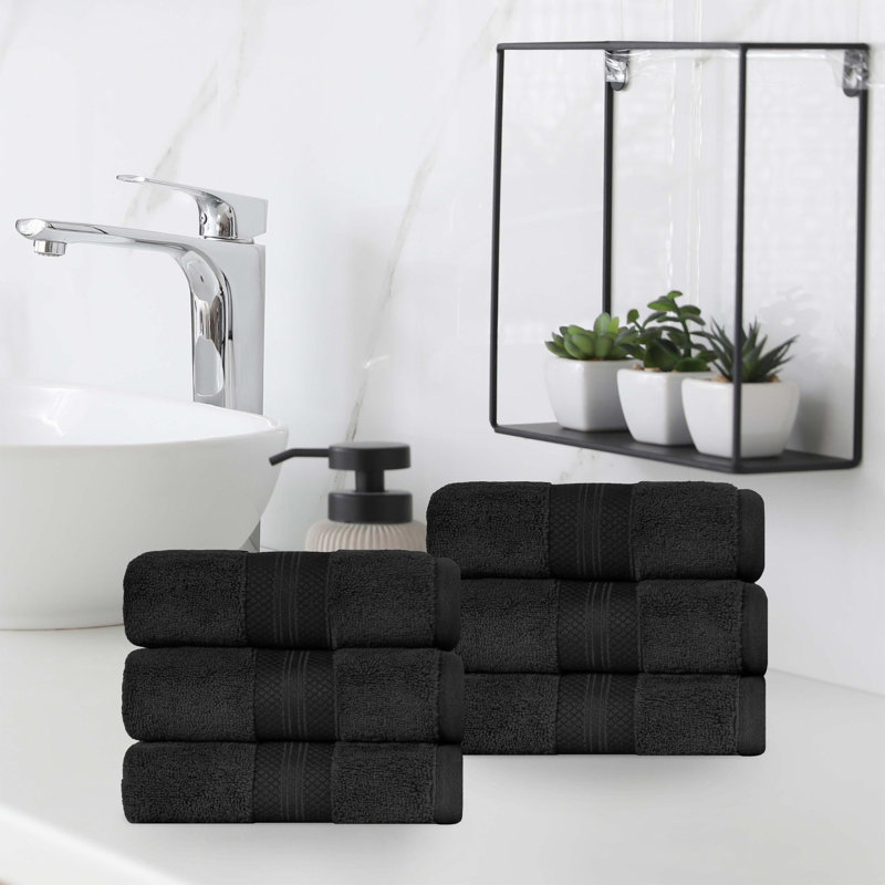 Collection de serviettes finlandaises en peluche 100% turque, Noir, Essuie-mains - paquet de 6