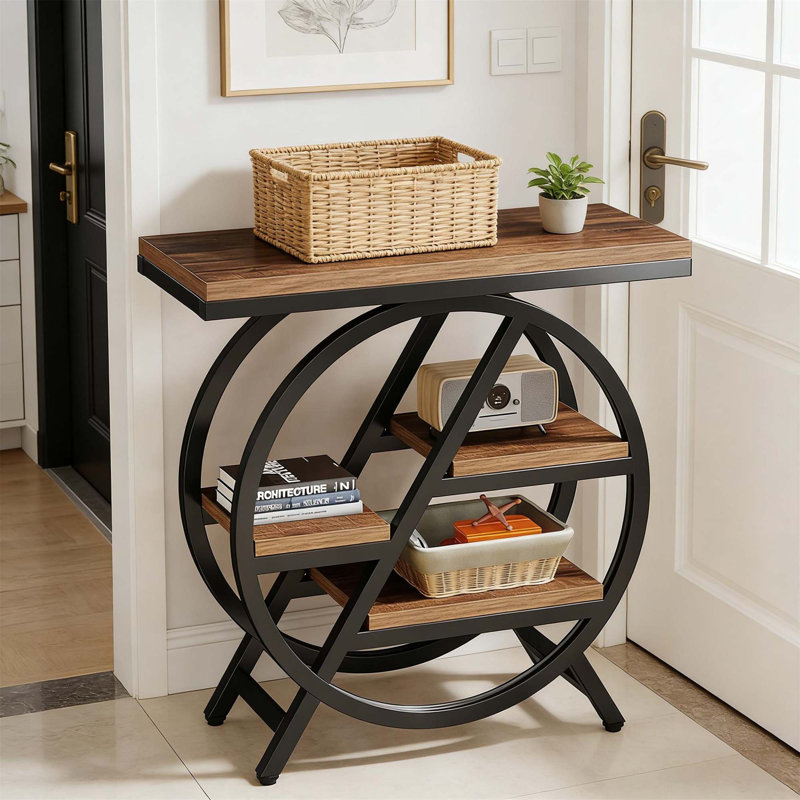 Compact Industrial End Table With 4-Tier Storage, Perfect For Small Spaces And Modern Decor., Brown
