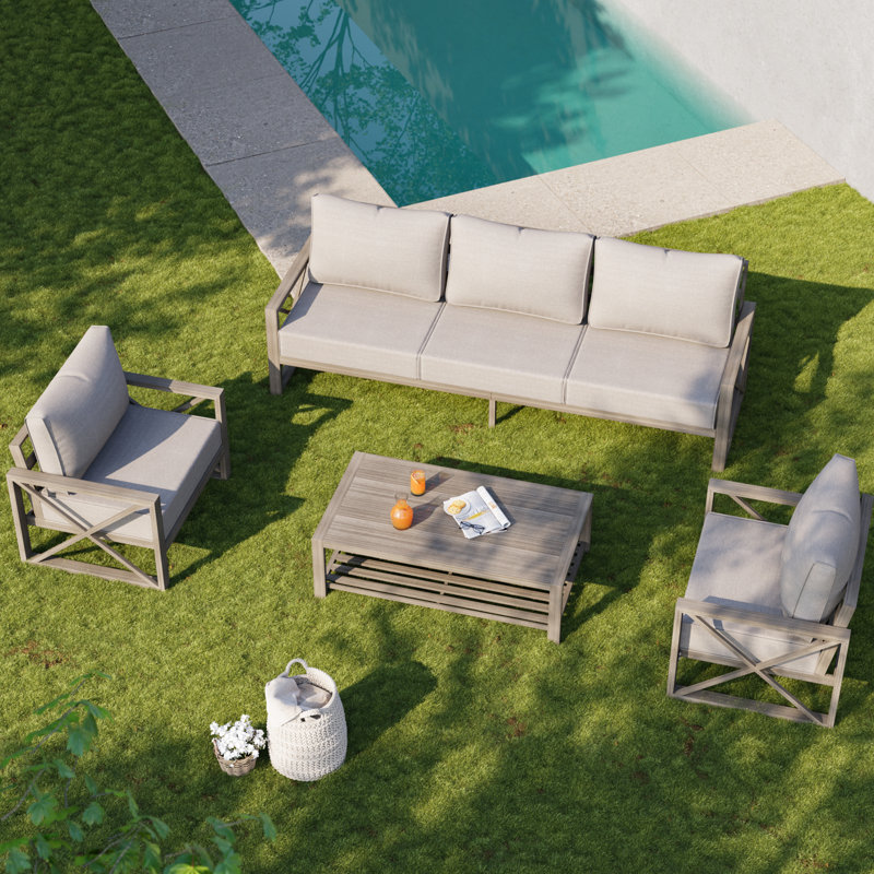 4 Pieces Modern Outdoor Furniture Patio Conversation Sets With Olefin Fabric, Beige