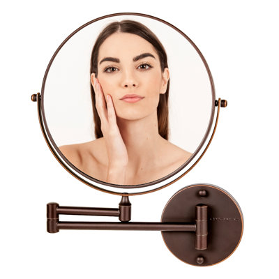 OVENTE 7" Wall Mounted Makeup Mirror with 1X/10X Magnification, Double Sided Magnifying Round Bathroom Vanity Mirror, 360° Swivel Design, Extendable and Folding Arm, Antique Bronze MNLFW70ABZ1X10X