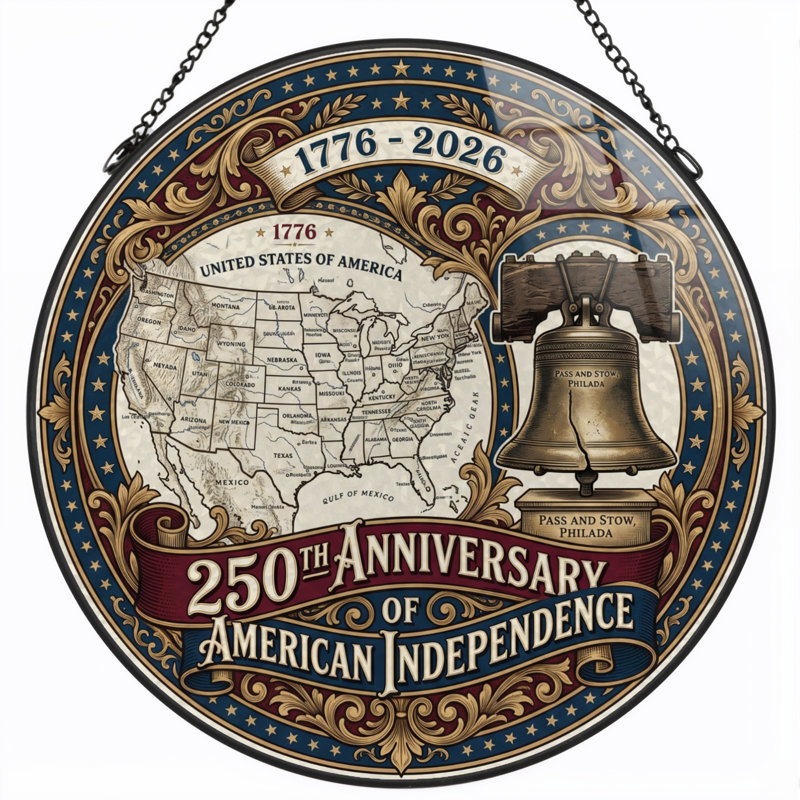 Panneau de fenêtre en verre pour décoration intérieure American Independent USA 250th Anniversary ， 7,8H, H 7,8 po