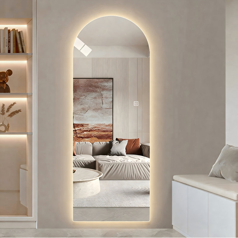 65" X 21" LED Full Length Wall Mirror, Symmetrical Arch Design, 3-Color Dimmable Lighting, Shatterproof