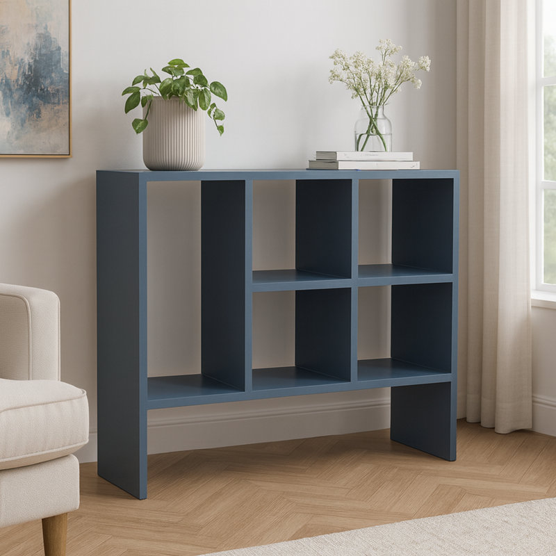 Vale Modern 5-Shelf  Geometric Bookcase, Stylish Bookshelf For Living Room & Home Office, Blue