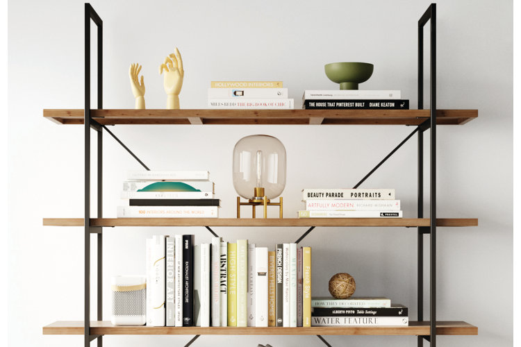 Horizontal bookshelf for books and decor.