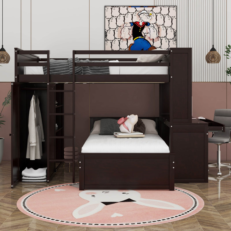 Eleonora Kids Full Over Twin Loft Bed with Drawers, Espresso