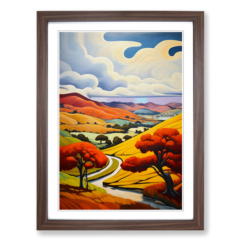 Landscape Deco - Single Picture Frame Print on Wood, 46cm H x 34cm W x 2cm D, Walnut