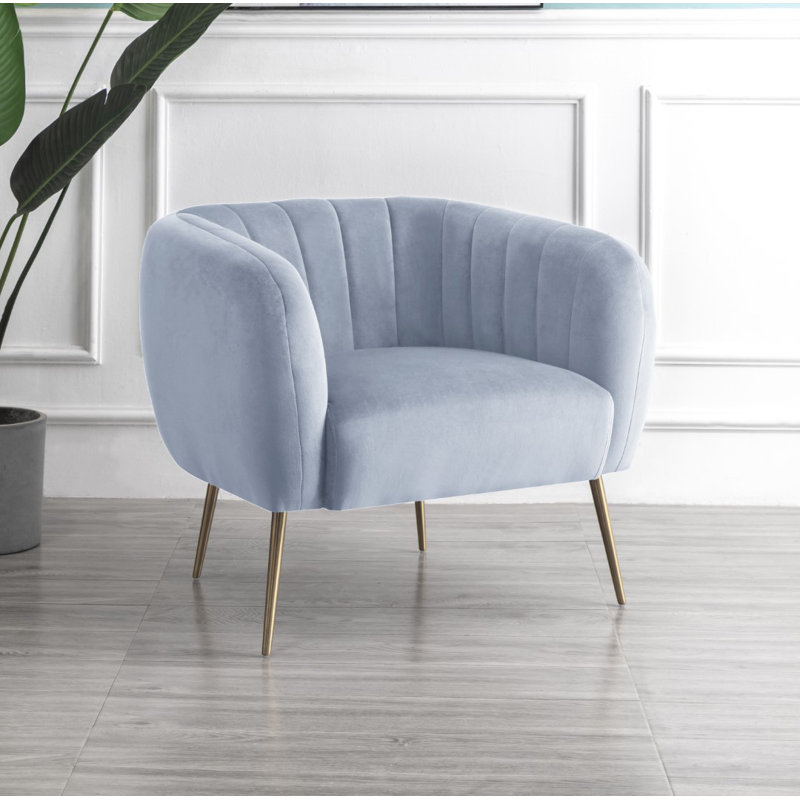 Aylin Velvet Barrel Chair, Light Blue