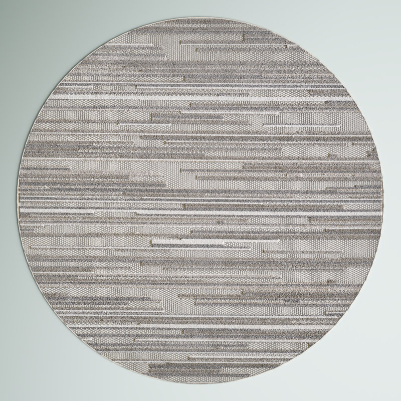 Tapis d'extérieur à rayures abstraites Gemmill, Gris, Rond 7 pi 10 po
