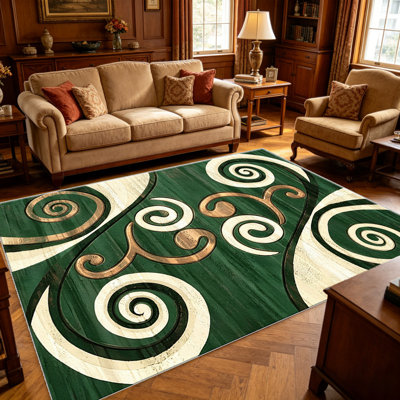 Tapis vert à tourbillons multicolores abstraits pour le salon, doux et confortable, adapté à toutes les saisons, facile à entretenir, tapis de sol intérieur lavable à la machine, sous la table de ferme convenant à la chambre à coucher, à la salle à manger, au bureau, au patio, au balcon, à la maison
