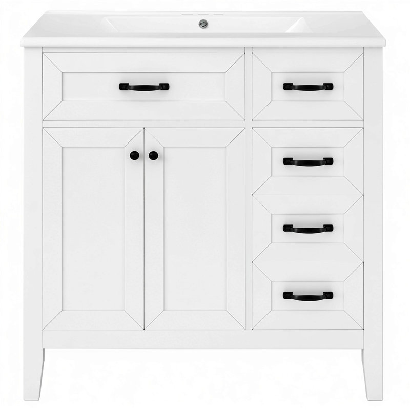 Armoire de salle de bain 36 po avec tiroirs et lavabo noirs 36 po, Blanc