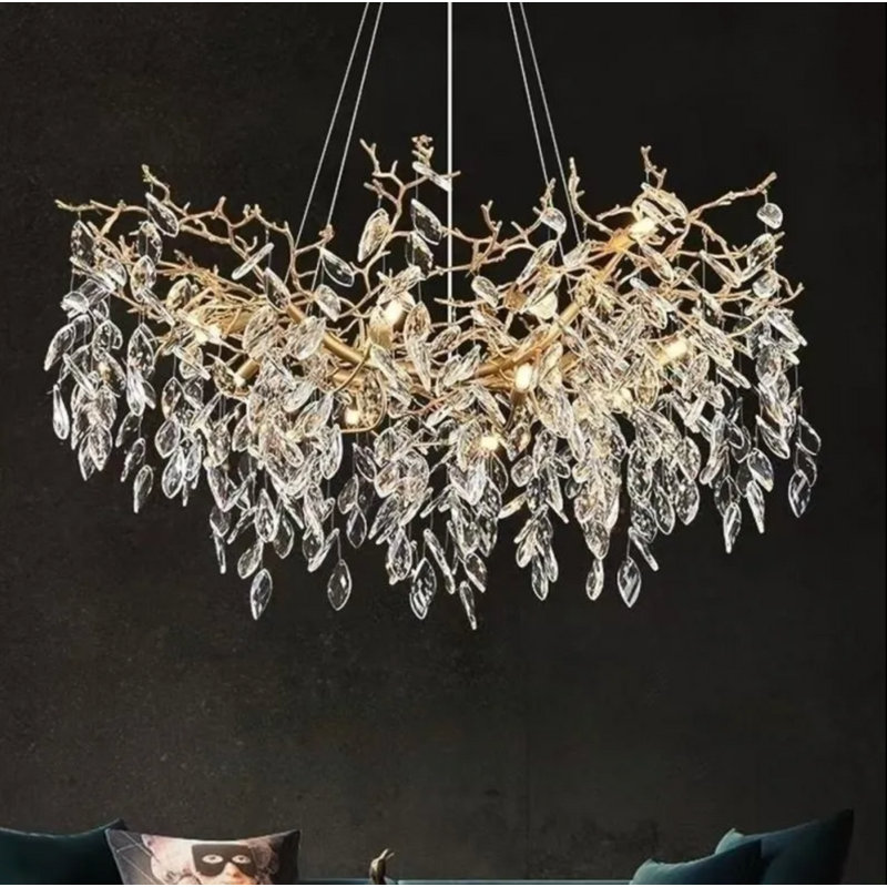  Lustre suspendu Bethany Elliptic Gold Branches & Falling Leaves | Design naturel