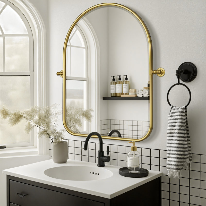 Norita Metal Arch Mirror, 36" x 24", Gold