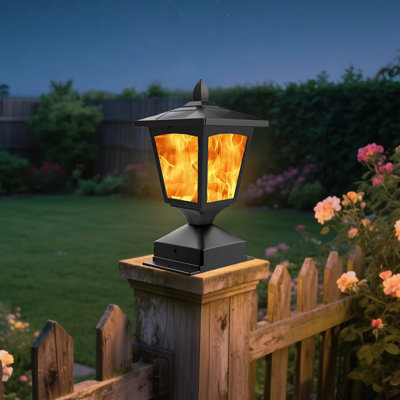 2 Pack Solar Post Cap Lights For 4x4 Fence, Flickering Flameled, Waterproof Deck & Garden Lighting, Black