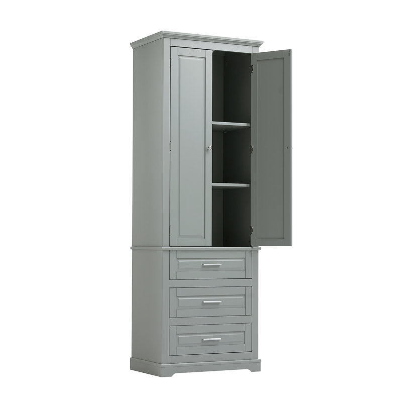 Grande armoire de rangement avec trois tiroirs pour la salle de bain / bureau, Gris