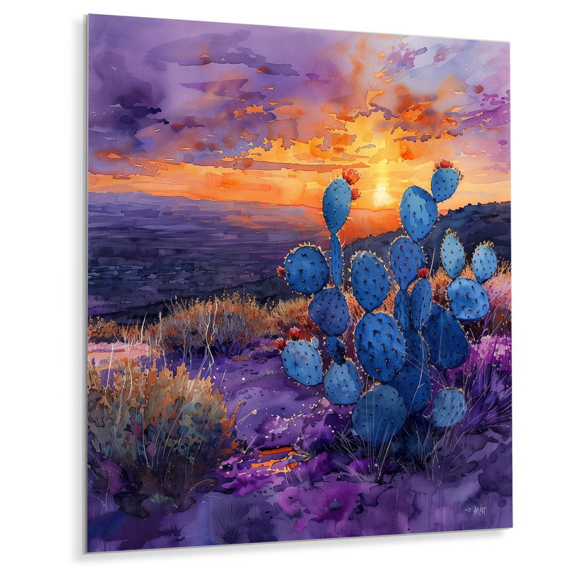 Cactus vert, désert, coucher de soleil I - art mural floral cactus, Métal métal, H 20 po x l 12 po x P 1 po