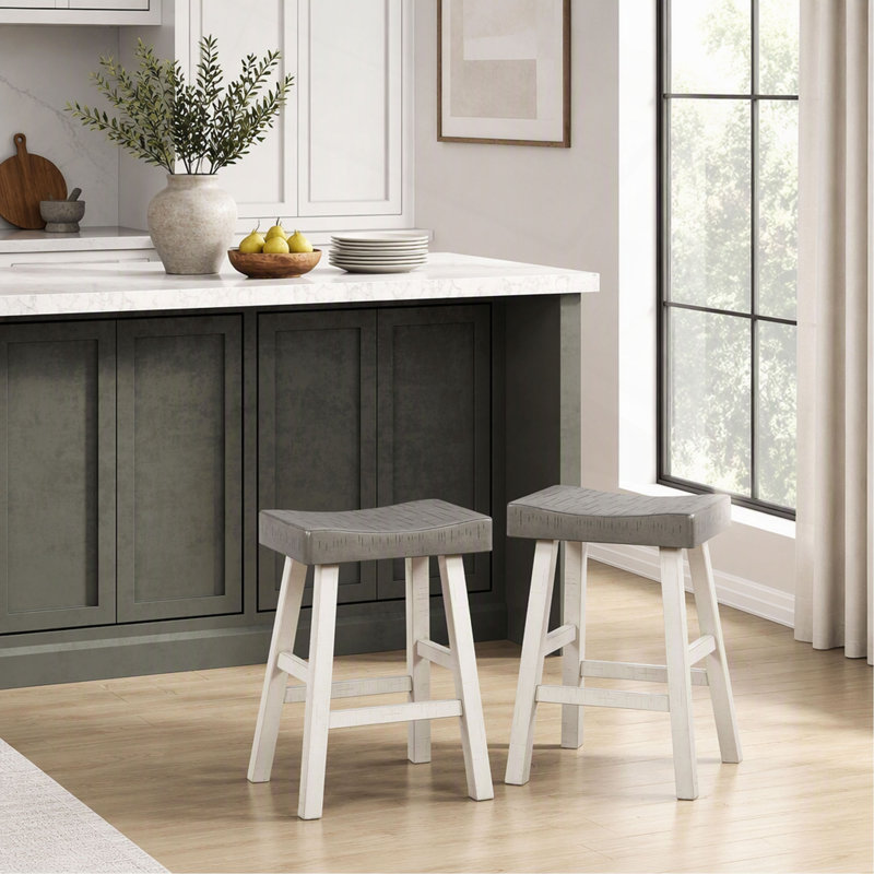 Tabouret de bar pour salle à manger, style transitionnel, placage de bois, placage de bois, 25" H x 17.5" W x 15.5" D, Blanc
