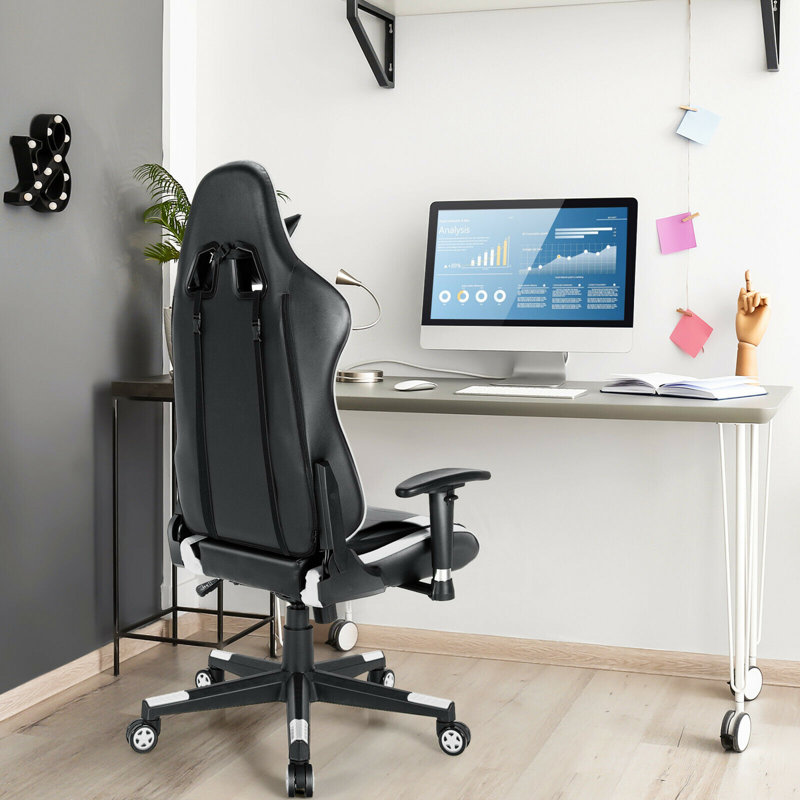 Fauteuil de jeu et de course inclinable ergonomique en similicuir Gymax, Blanc