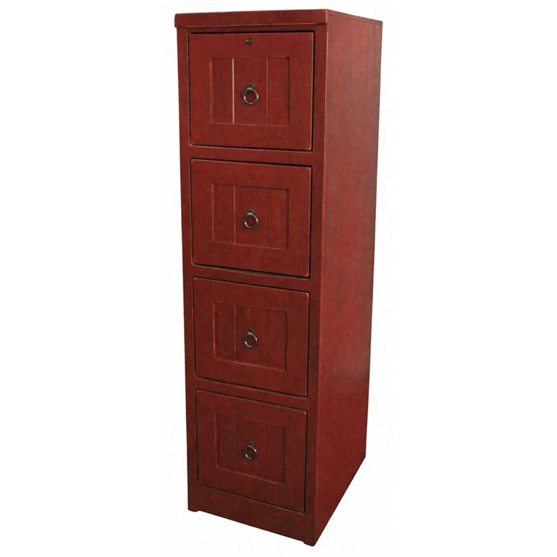 Raina 17.25'' Wide 4 -Drawer Solid Wood File Cabinet, Rustic Red