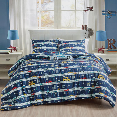 4-Piece Police Car Adventure Printed Microfiber Comforter Set - Fun and Durable Bedding for Kids with Traffic Theme