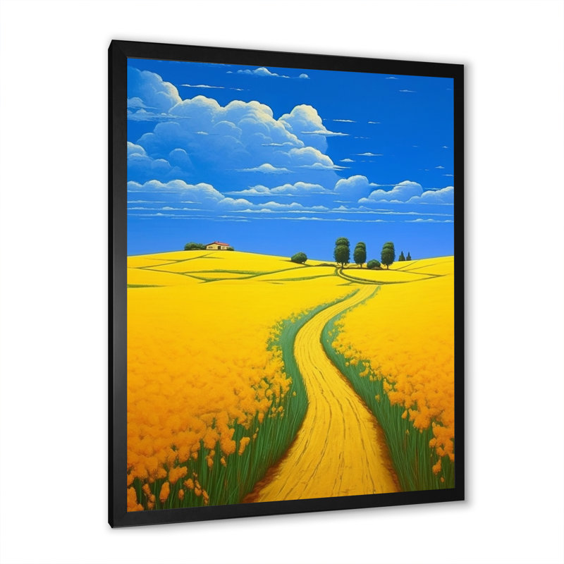 «Golden Blossoming Fields Under A Deep Blue Sky», reproduction sur toile, H 44 po x l 34 po x P 1,5 po, Cadre photo noir