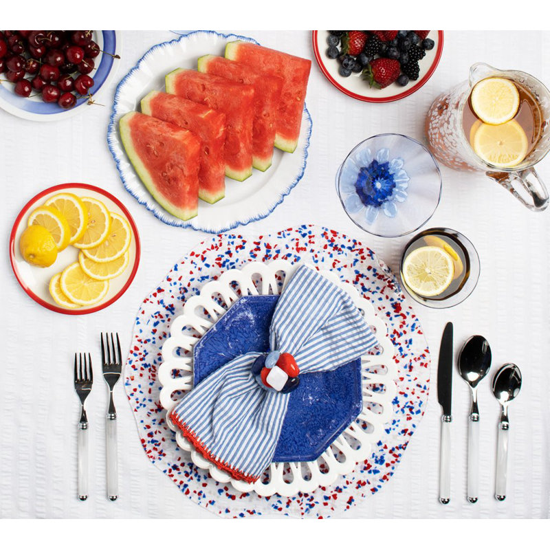 Seersucker Cotton Napkin, Navy/Red