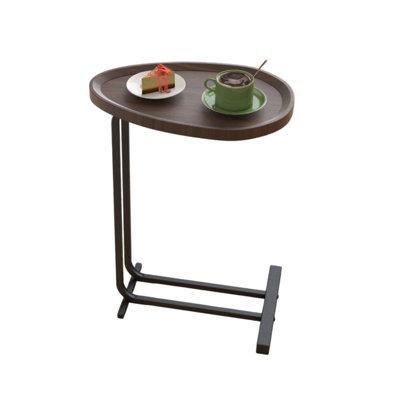C-Shaped Sofa And Bedside End Table With Wood And Metal Frame
