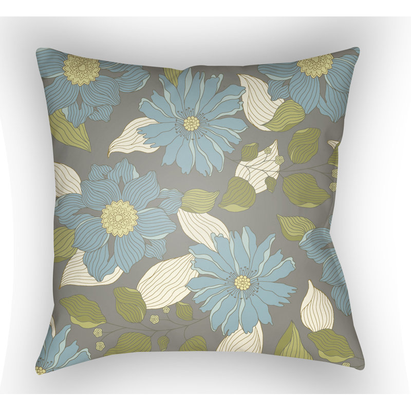 Moody Floral Flower Throw Pillow, 18" H x 18" W x 4" D, Light Blue