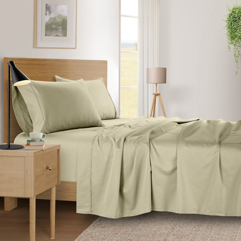 Ensemble de draps en coton 500 fils 4 pièces Kathy Ireland, Ensemble de draps pour très grand lit avec 2 taie, Beige