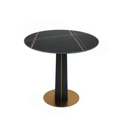 Contemporary Negotiation Table Dining Table With Black Wooden Legs & Golden Metal Base