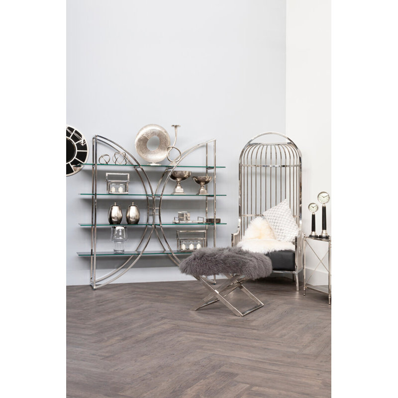 Leather Club Chair, Grey Genuine Leather/Silver, Silver