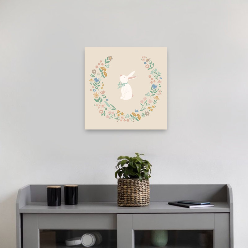 «Flower Bunny», fantaisiste, lapin, printemps, forêt, impression murale, H 18 po x l 18 po