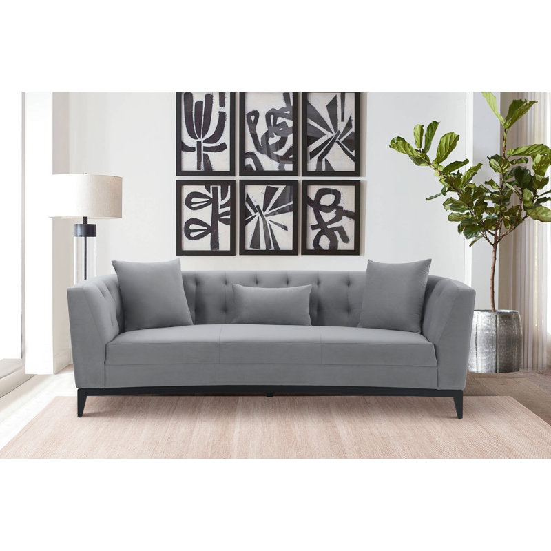 Ziggy 93'' Velvet Sofa, Gray Polyester