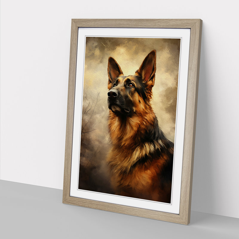 German Shepherd Romanticism No.2 - Framed Print, Oak, 64cm H x 46cm W x 2cm D
