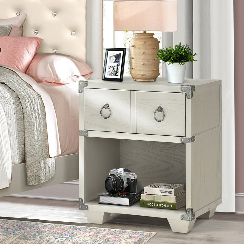 Compact Grey Nightstand With Charging And Shelf For Small Rooms Bedroom Display Space