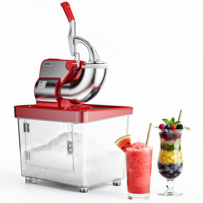 350W Commercial Ice Crusher Machine, 4 Blades 2000RPM 750LBS/H Ice Shaver, 2LBS Hopper Stainless Steel Snow Cone Maker for Home Bar Cafe Party Red
