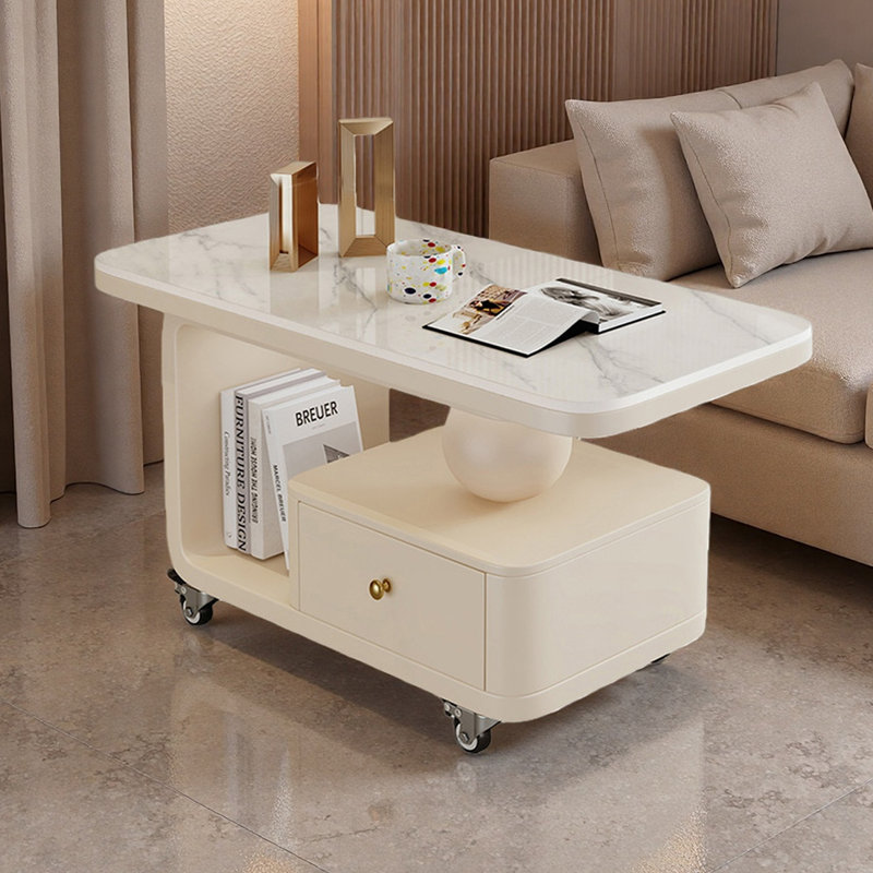 Table basse Italian Light Luxury, Blanc / Gris, White, H 17,71 po x L 39,37 po x l 19,68 po